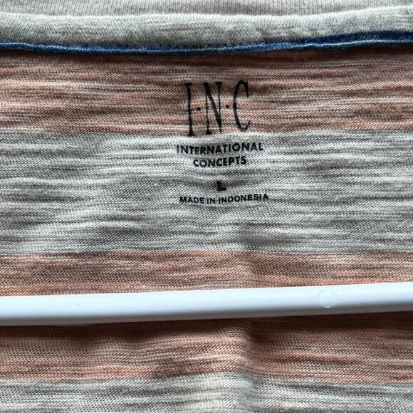 Light Blue Orange And White Striped Cotton Shirt, Mens Large Minimalist Shirt - Picture 4 of 5